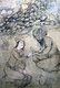 Central Asia / China: Naif painting of a youth drinking wine with an older man or teacher. Siyah Kalem School, 15th century